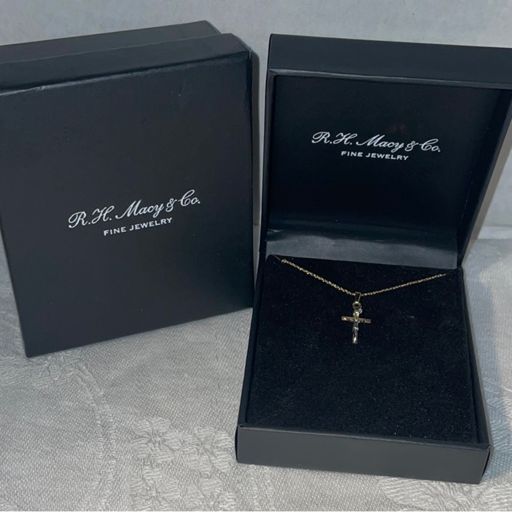 14k Two Tone Children’s Gold Cross Pendant and Necklace